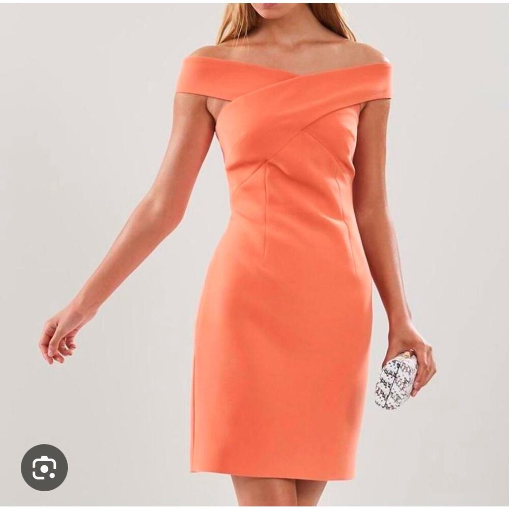REISS Off-the-Shoulder Dress Mini Bodycon Orange Darina SZ 4 Wedding